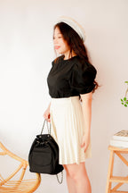 Macchiato Puffy Sleeve Crop Top in Black