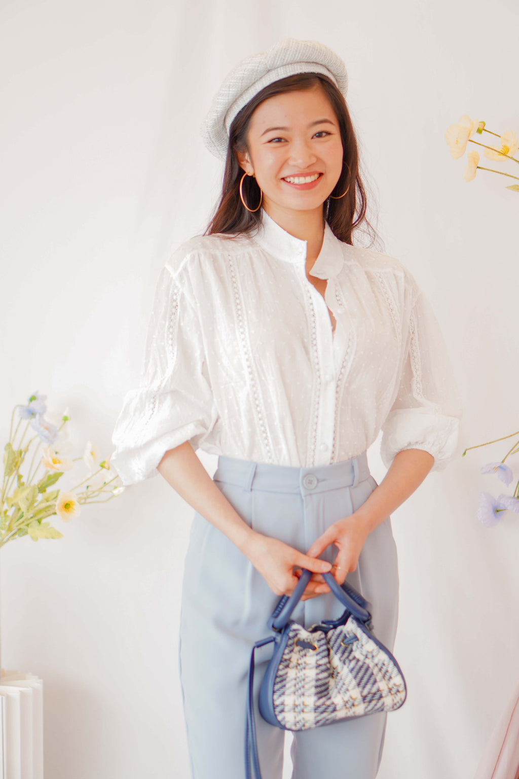 Sunmi Long Sleeve Linen Top in White