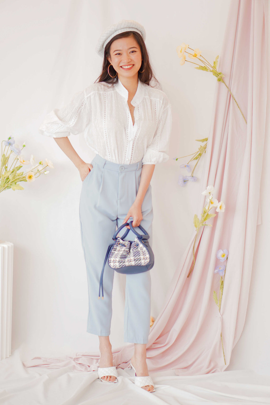 Sunmi Long Sleeve Linen Top in White