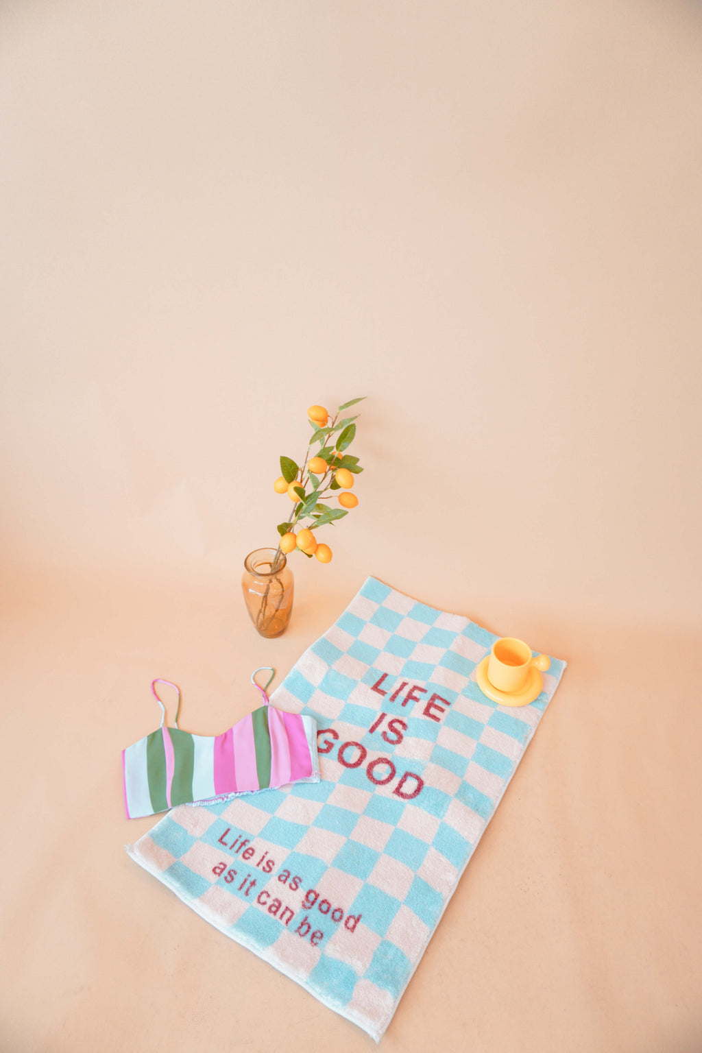 Life Is Good Checkered Rug in Teal Blue