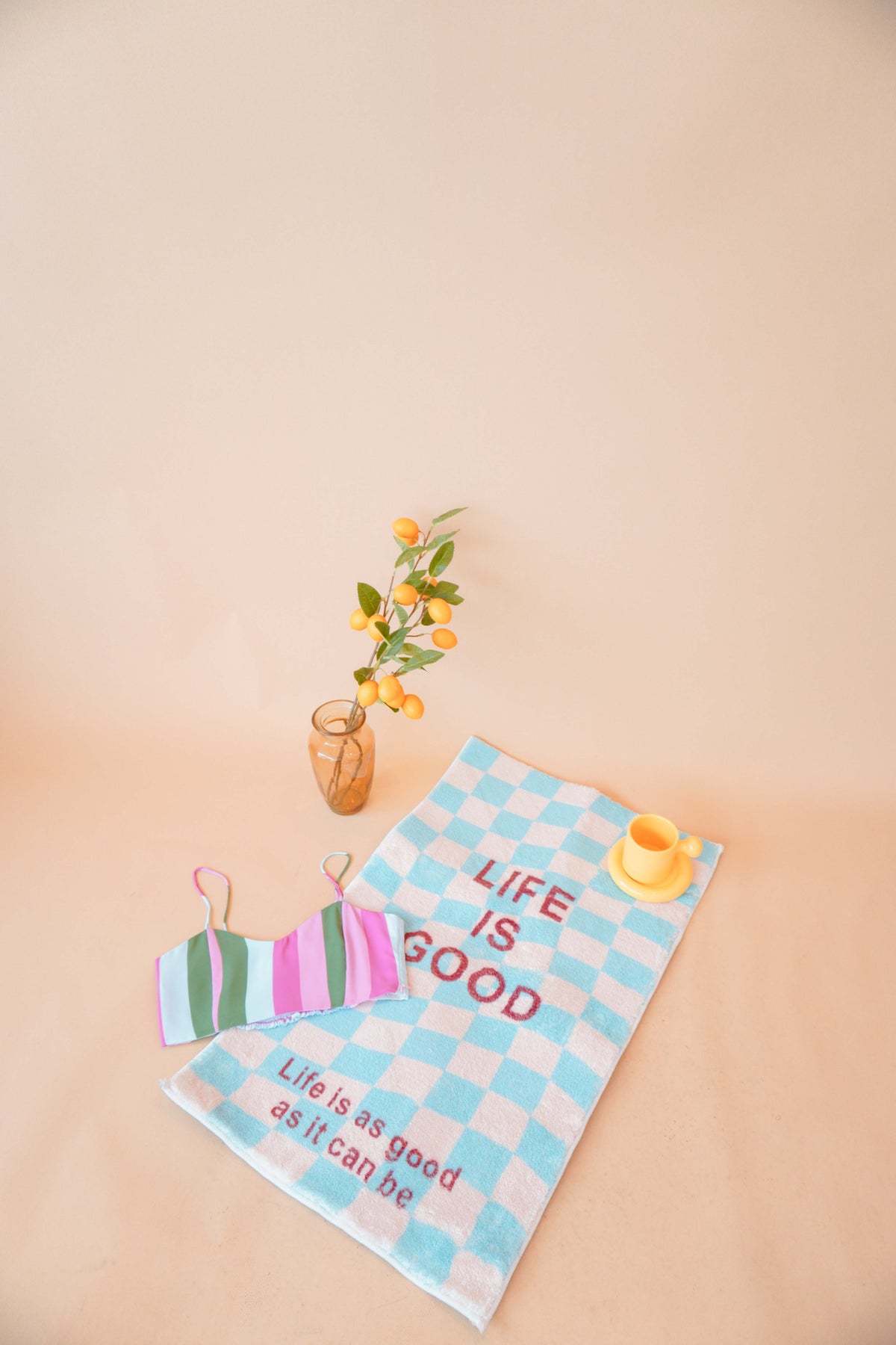Life Is Good Checkered Rug in Teal Blue