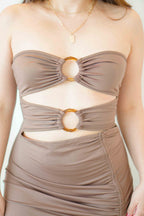 Fine Dune Tube Cutout Dress in Khaki