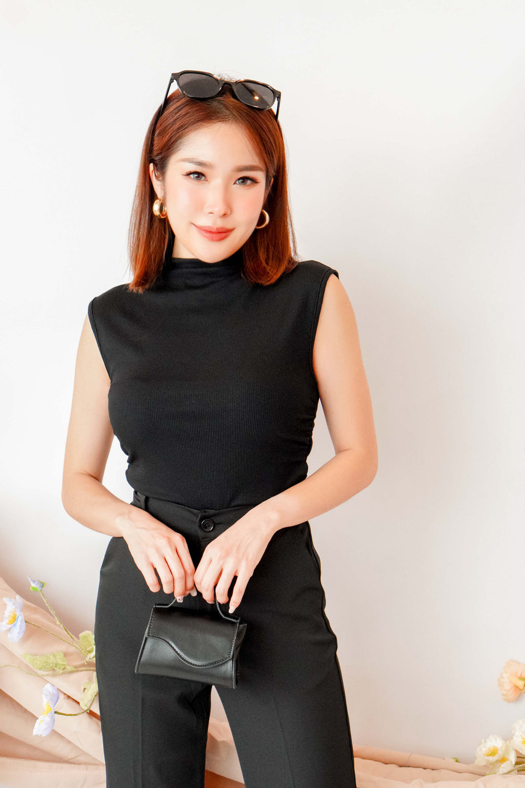 Liza High Neck Basic Top in Black