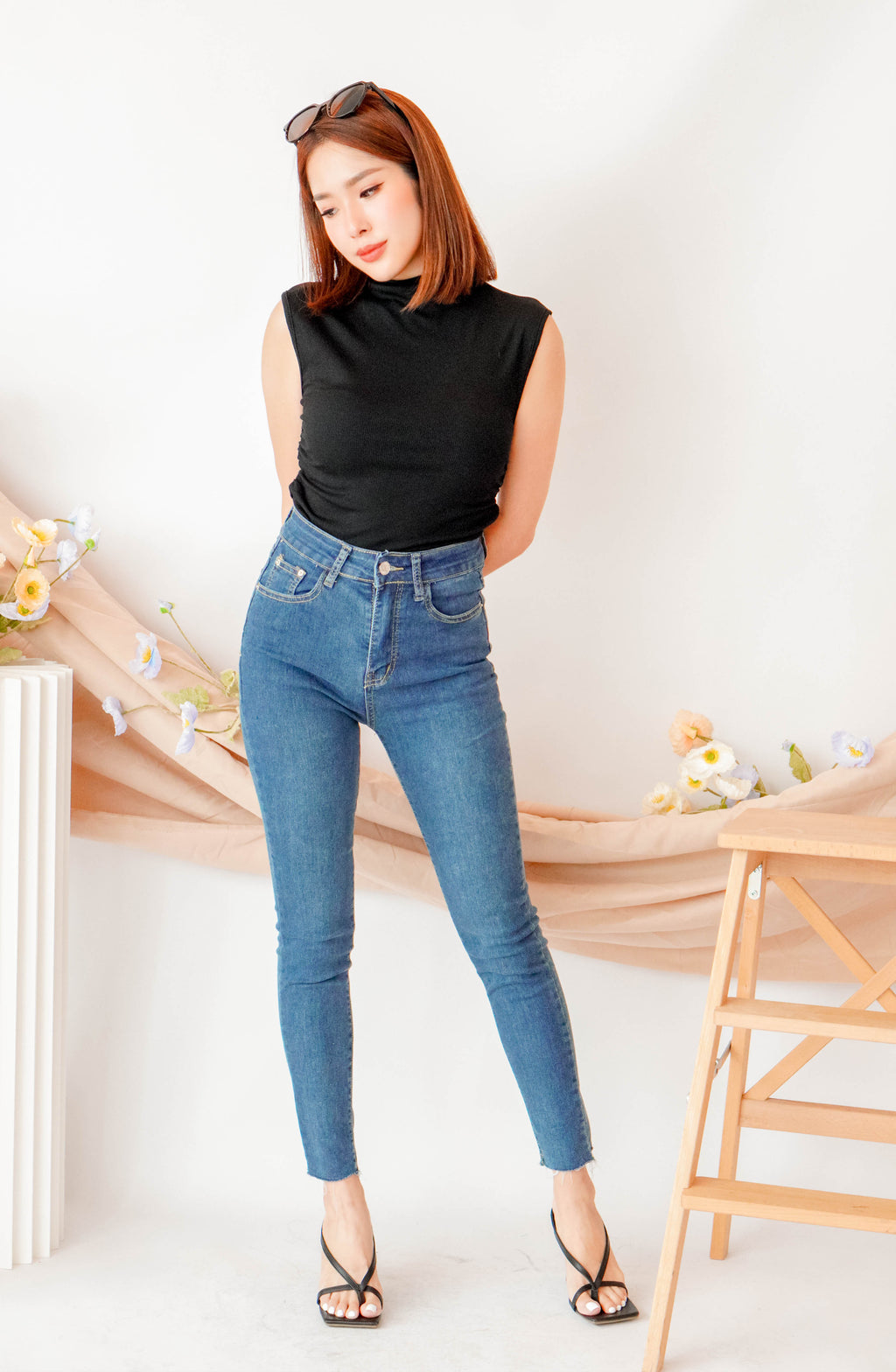 Liza High Neck Basic Top in Black