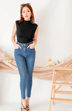 Liza High Neck Basic Top in Black