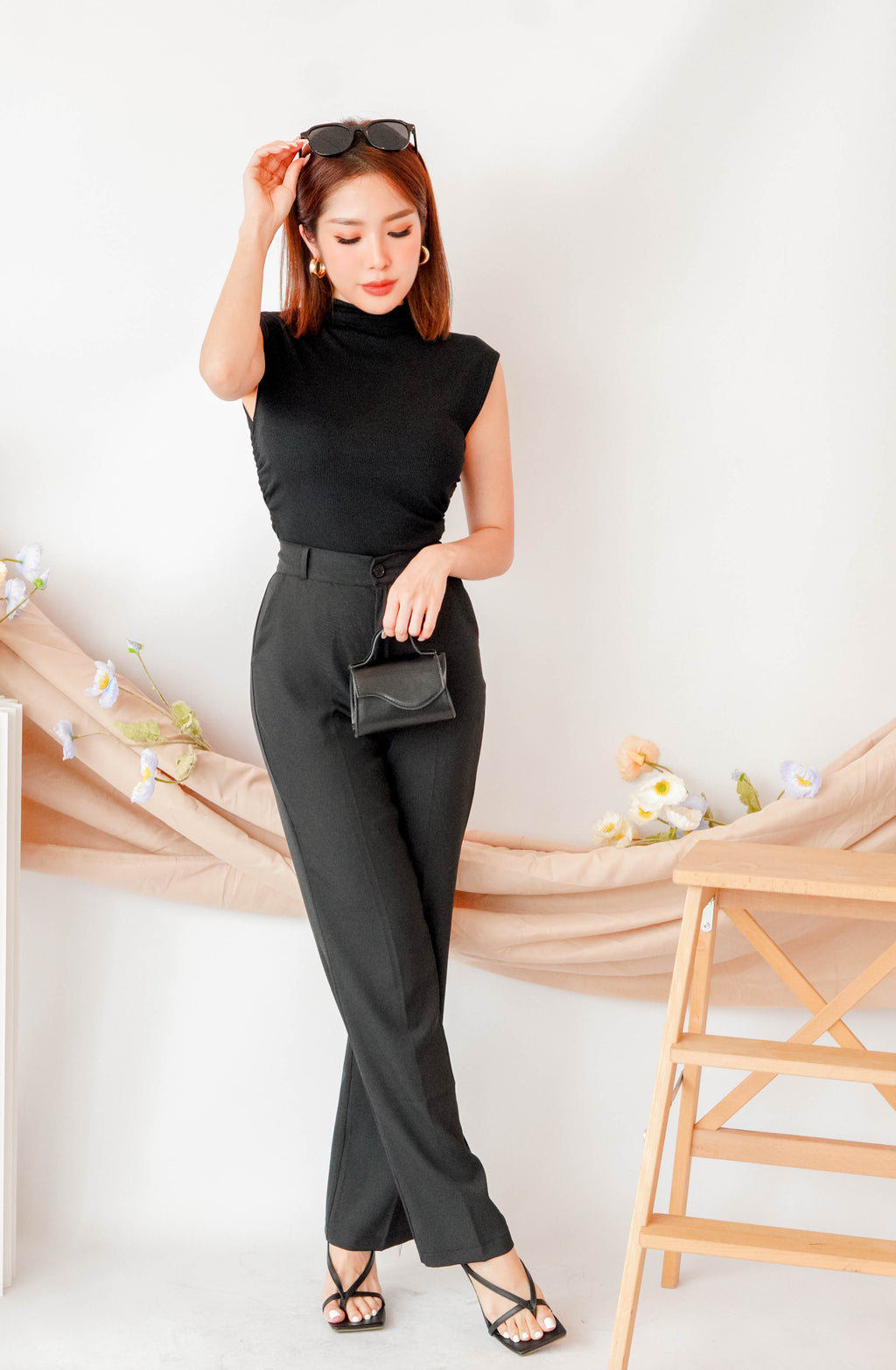 Liza High Neck Basic Top in Black
