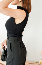 Liza High Neck Basic Top in Black