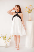 Classic Charm Halter Dress in White with Black Lining