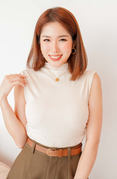 Liza High Neck Basic Top in Beige