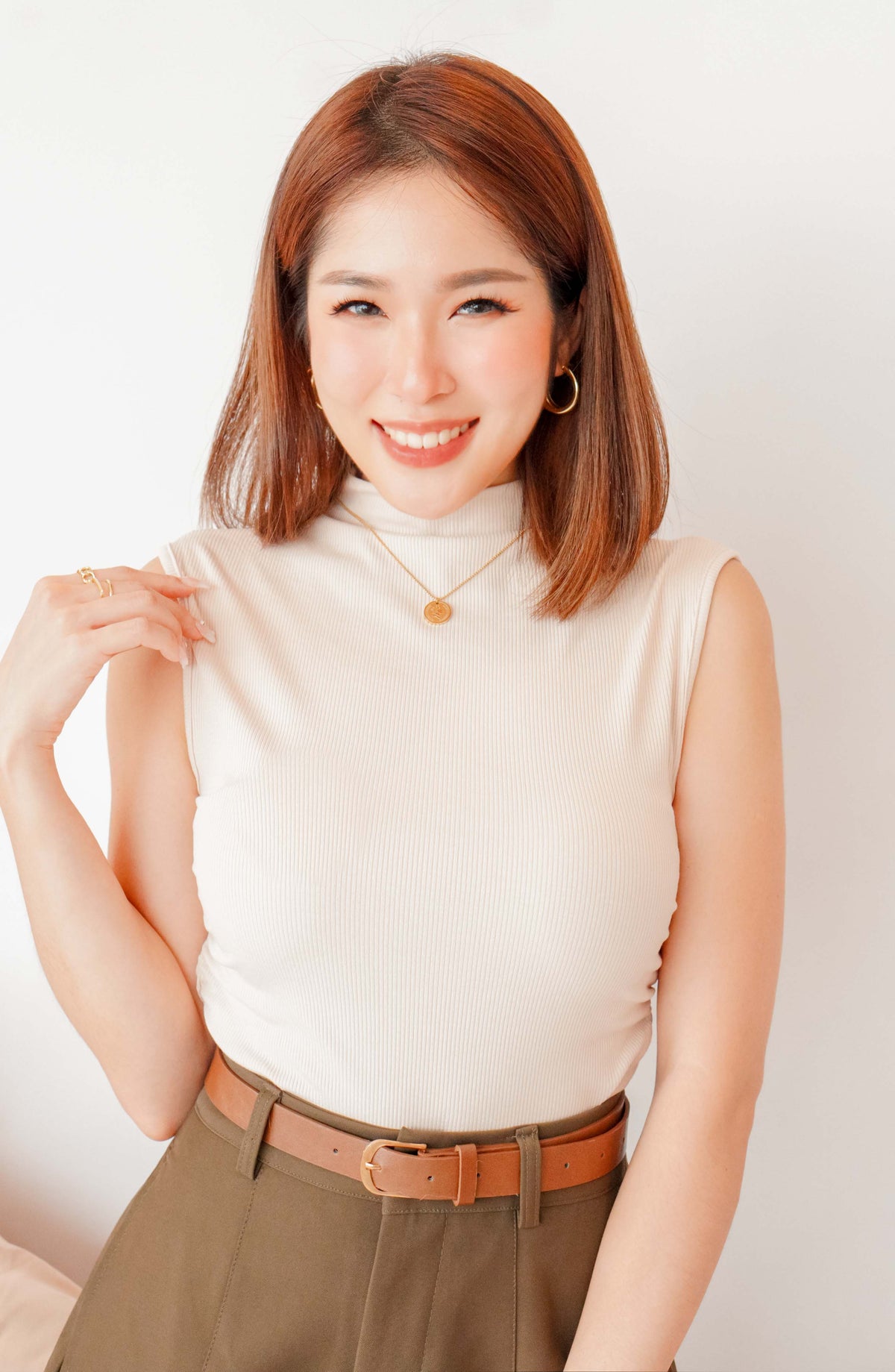 Liza High Neck Basic Top in Beige