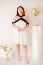 Classic Charm Halter Dress in White with Black Lining