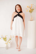 Classic Charm Halter Dress in White with Black Lining