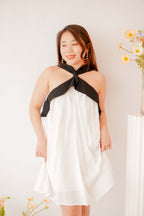 Classic Charm Halter Dress in White with Black Lining