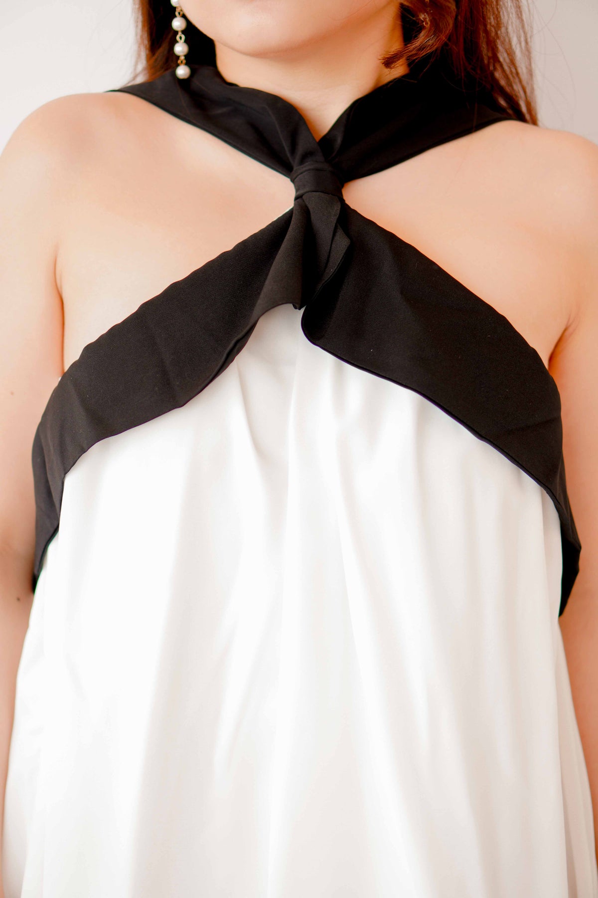 Classic Charm Halter Dress in White with Black Lining