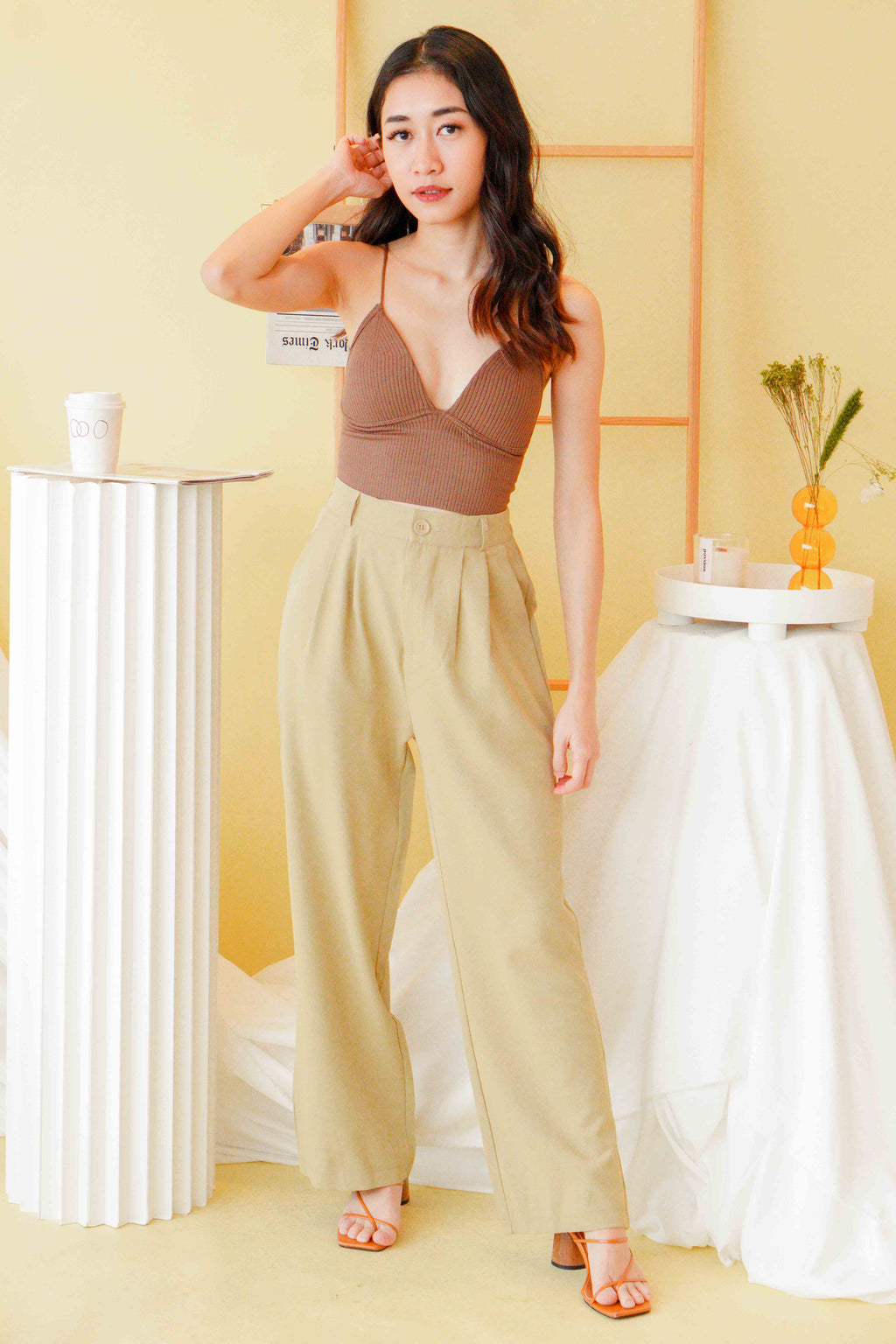 (BACKORDER) Style Envy Padded Camisole Knit Top in Brown