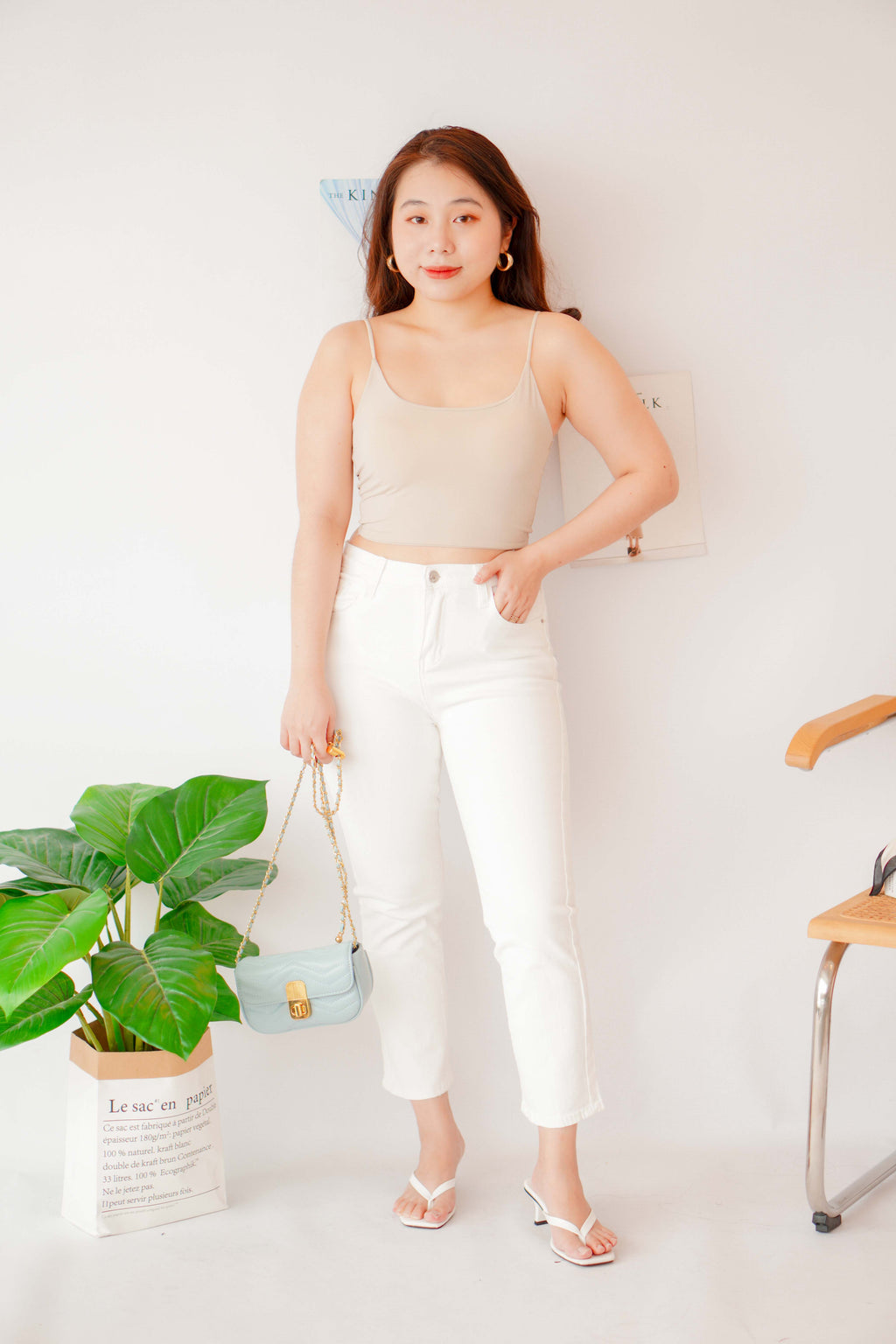 Myla Padded Camisole Top in Beige