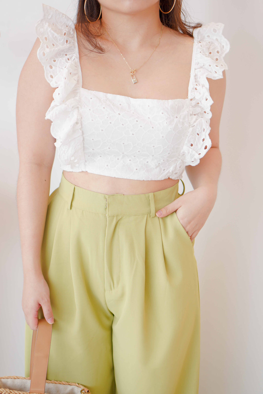 Resort Summer Ruffle Crochet Top in White