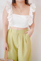 Resort Summer Ruffle Crochet Top in White