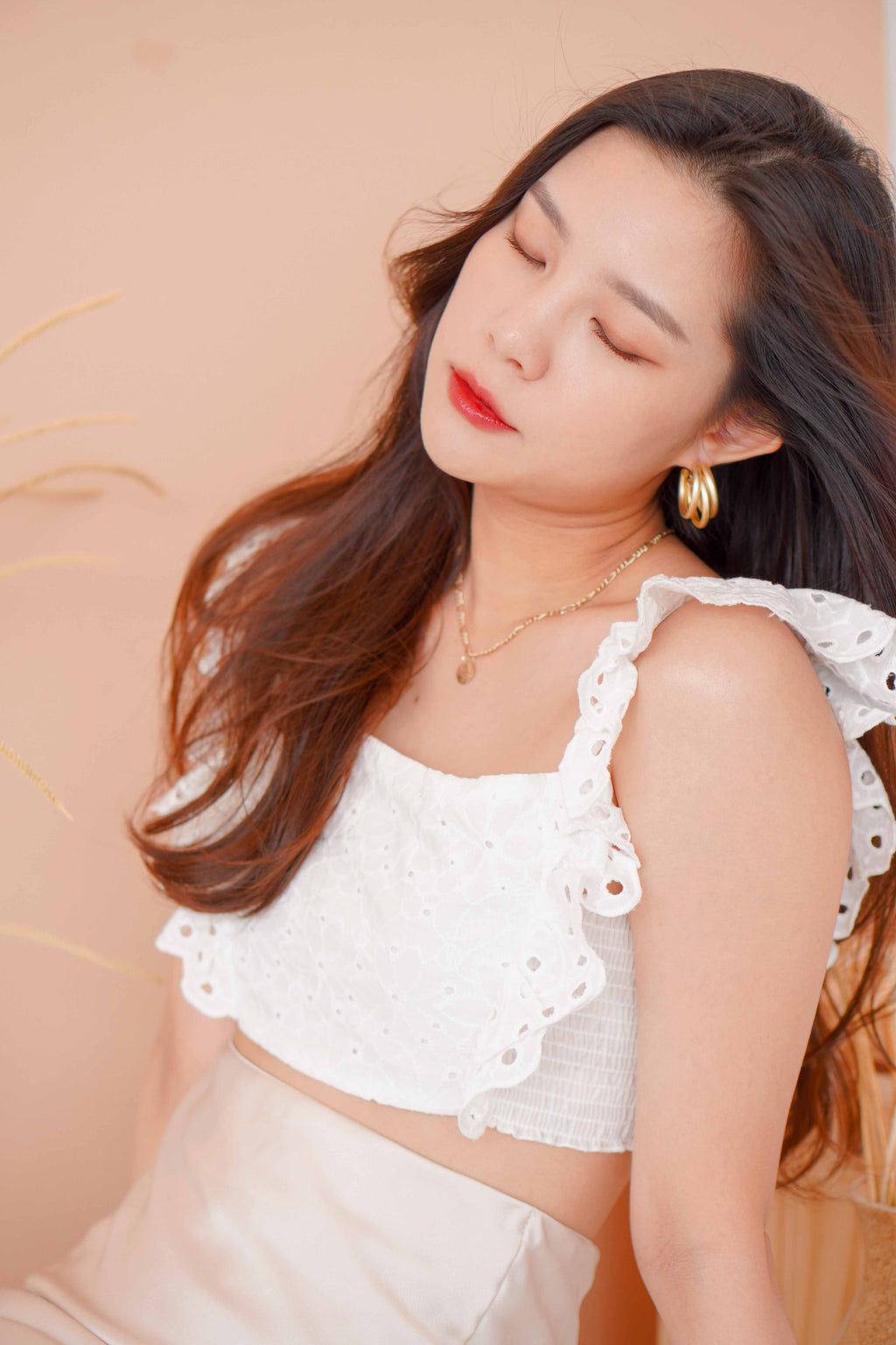 Resort Summer Ruffle Crochet Top in White