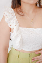 Resort Summer Ruffle Crochet Top in White