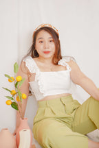 Resort Summer Ruffle Crochet Top in White
