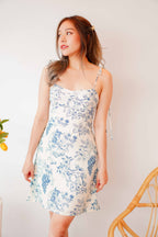 Reina Floral Self Tied Mini Dress in Blue