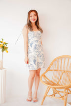 Reina Floral Self Tied Mini Dress in Blue