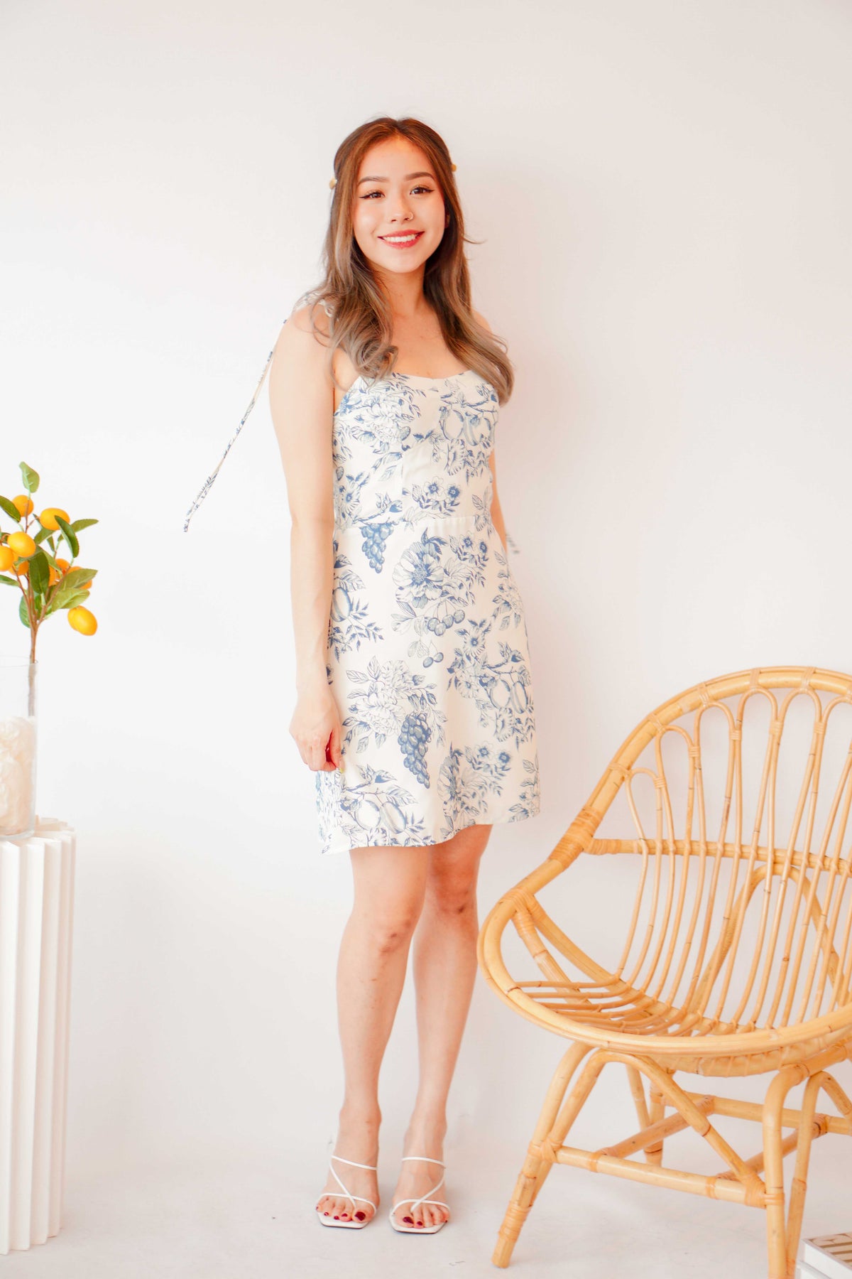 Reina Floral Self Tied Mini Dress in Blue