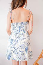 Reina Floral Self Tied Mini Dress in Blue