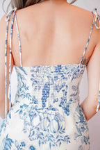 Reina Floral Self Tied Mini Dress in Blue