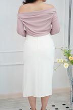 Rico Ruched Bodycon Midi Skirt in Cream