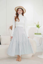 Naya Flowy Stripes Maxi Skirt in White
