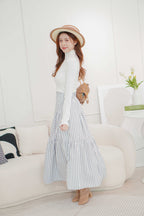 Naya Flowy Stripes Maxi Skirt in White