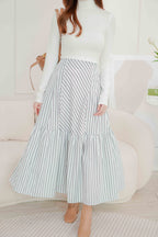Naya Flowy Stripes Maxi Skirt in White