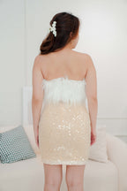 Cassis Sequin Bodycon Dress with Feather in Beige