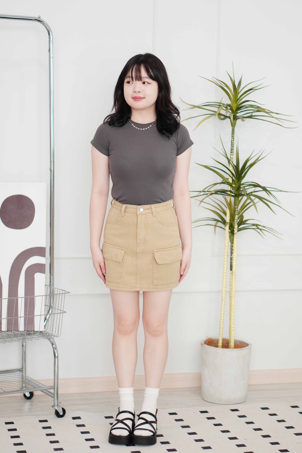 Coteca Cargo Denim Skirt in Yellow Khaki