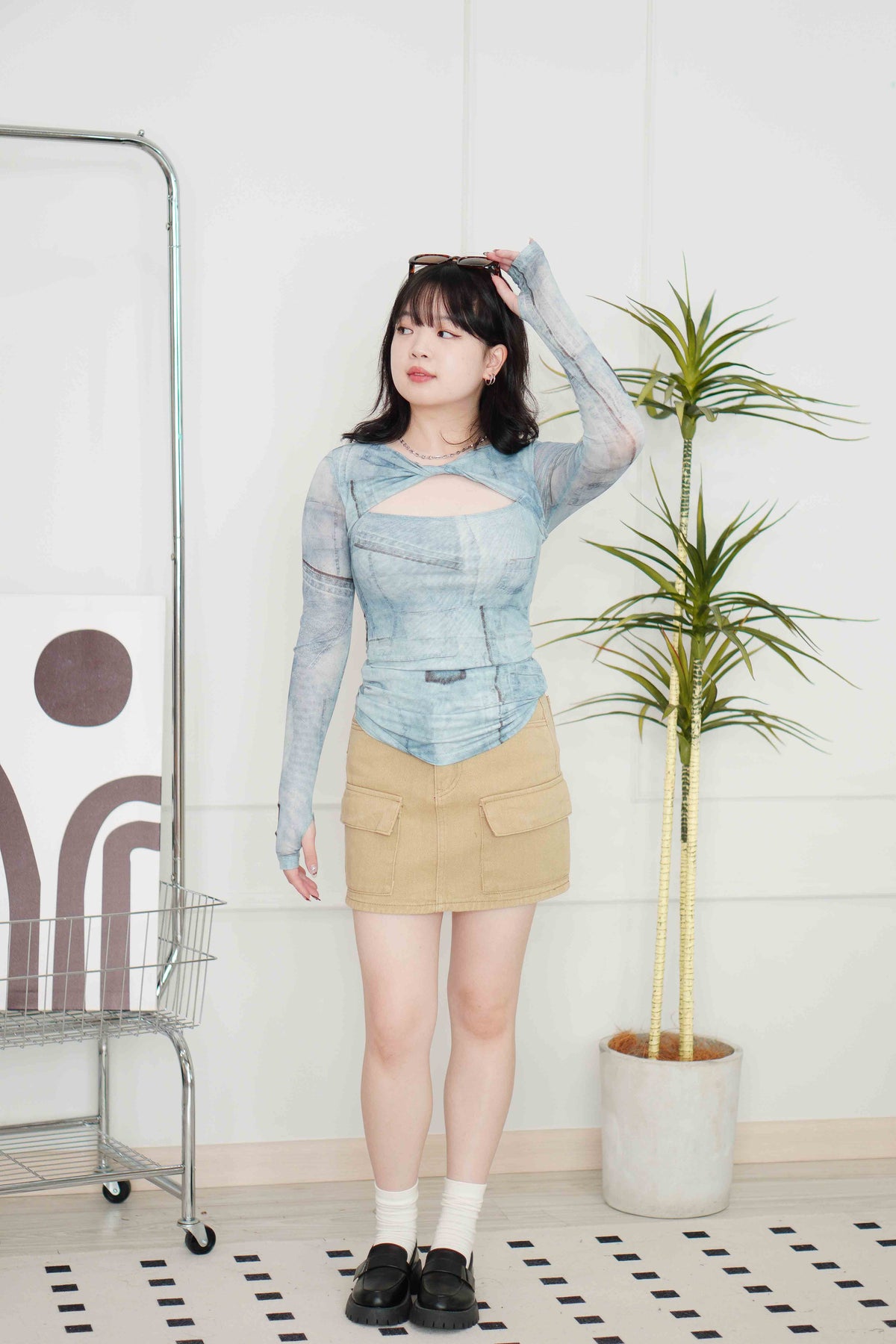 Coteca Cargo Denim Skirt in Yellow Khaki
