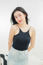 Peri Thin Strap Halter Neck Padded Top in Black