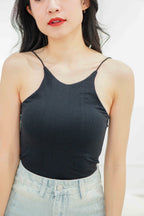 Peri Thin Strap Halter Neck Padded Top in Black