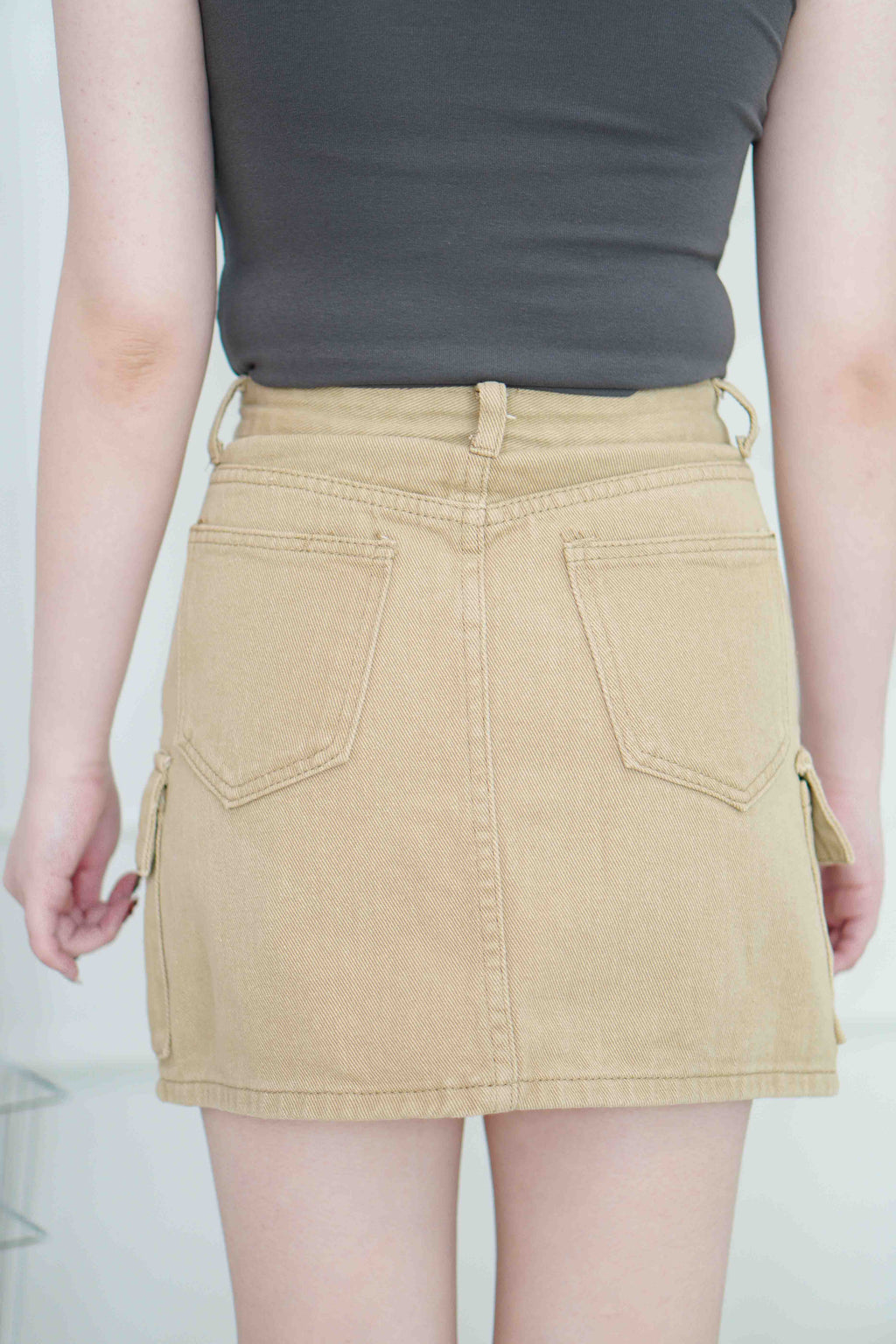 Coteca Cargo Denim Skirt in Yellow Khaki