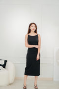 Bavie High Neck Midi Dress in Black