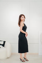 Bavie High Neck Midi Dress in Black
