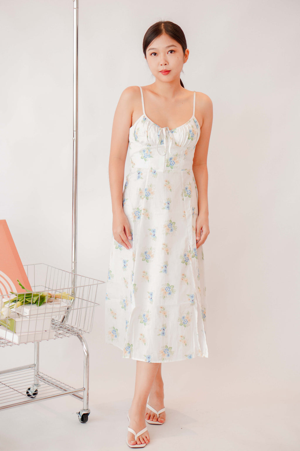 Sevelle Bustier Floral Slit Dress in White