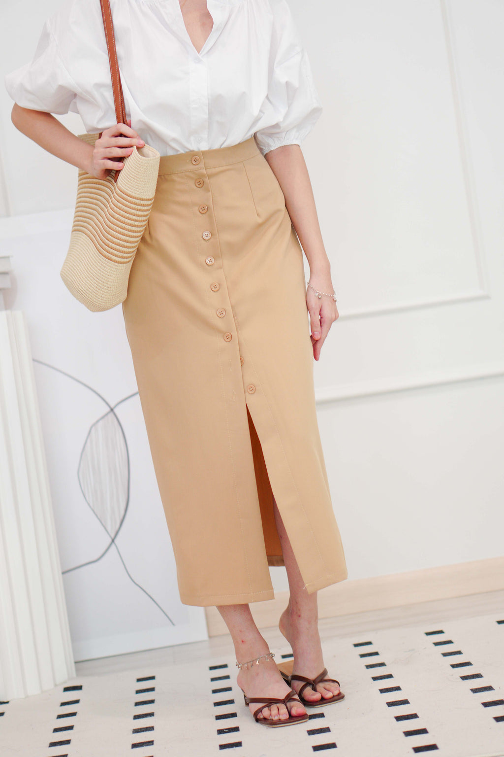 Joon Button Down Skirt in Khaki