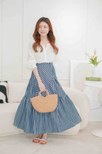 (BACKORDER) Naya Flowy Stripes Maxi Skirt in Blue