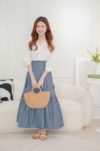 (BACKORDER) Naya Flowy Stripes Maxi Skirt in Blue