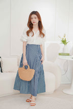 (BACKORDER) Naya Flowy Stripes Maxi Skirt in Blue