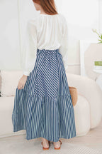(BACKORDER) Naya Flowy Stripes Maxi Skirt in Blue