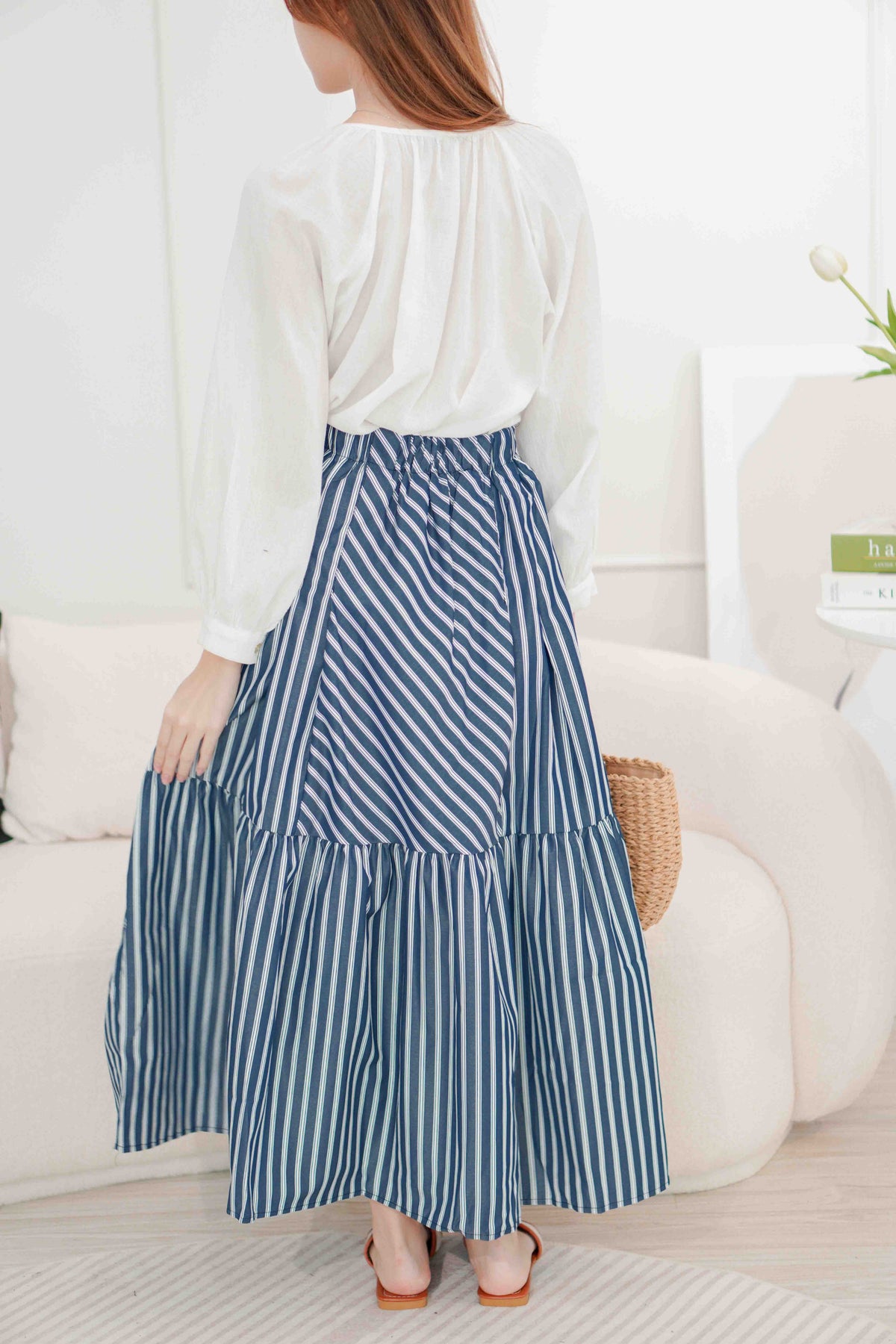 (BACKORDER) Naya Flowy Stripes Maxi Skirt in Blue