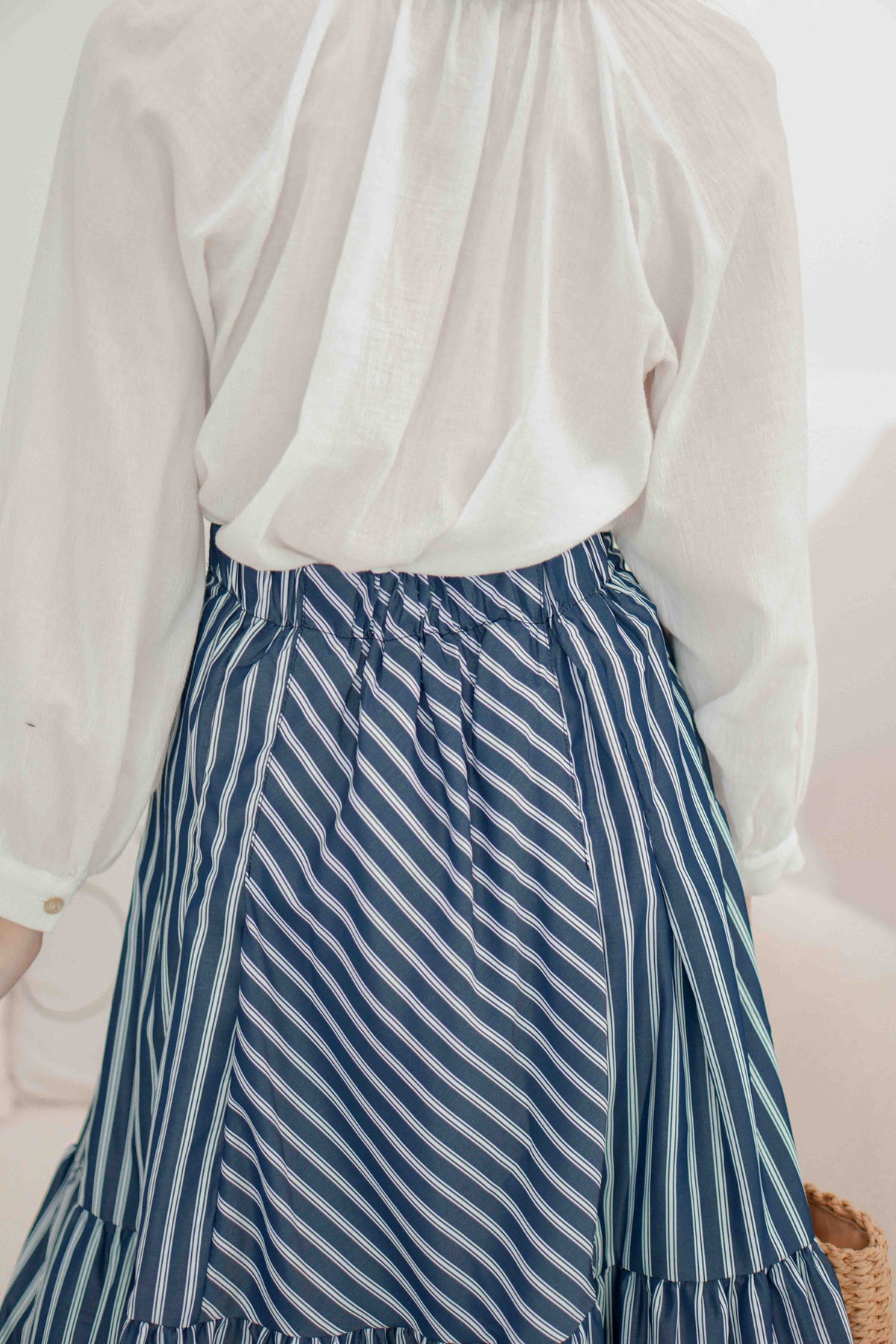 (BACKORDER) Naya Flowy Stripes Maxi Skirt in Blue